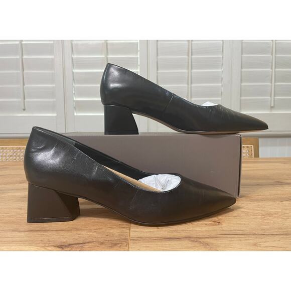 Franco Sarto Racer Pump Black Leather Size 8 Wide NIB Timeless Dressy Shoes - Picture 3 of 14